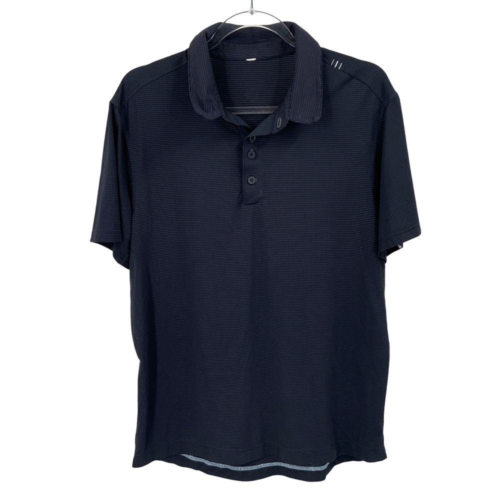 Lululemon Polo Shirt Mens Large Black Micro-Stripe Athletic Classic Golf Top